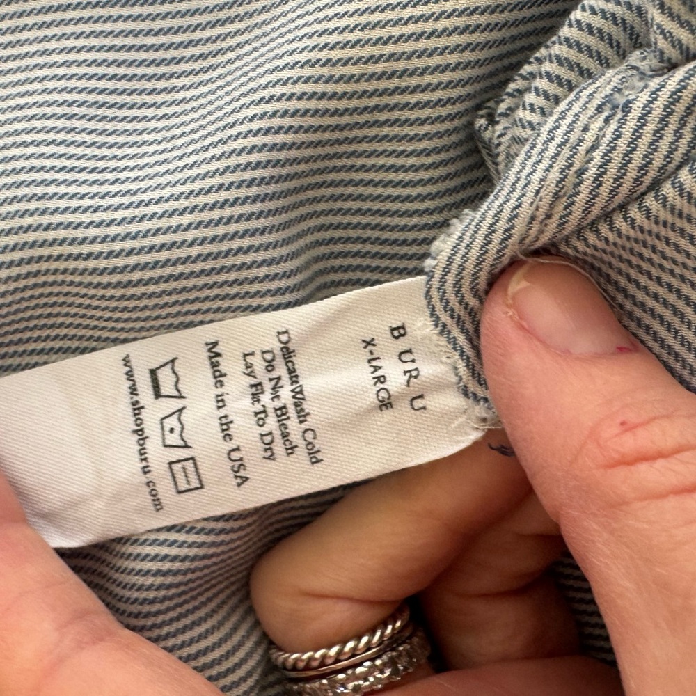 BURU Light Blue and white striped Button-Up Dress with Tie - Picture 4 of 4